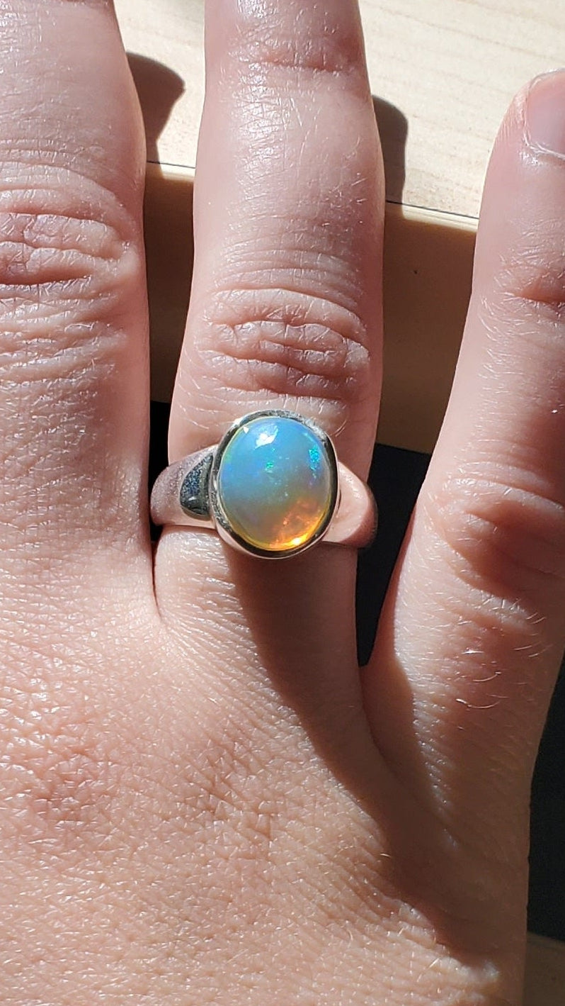 Natural Opal Ring in Sterling Silver | Blue Moon by Georgina Jewels