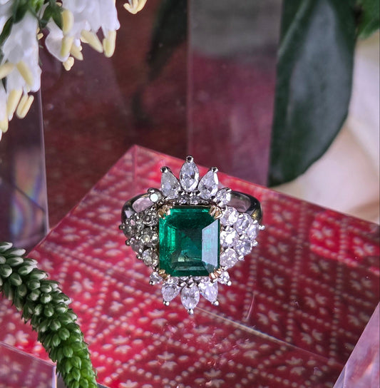 Statement Ring with 3.11ct Zambian Emerald with Diamonds | Emerald City Skyline
