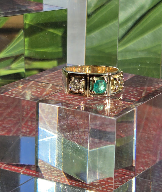 Three-Stone Emerald & Vintage Diamond Ring | The Empress