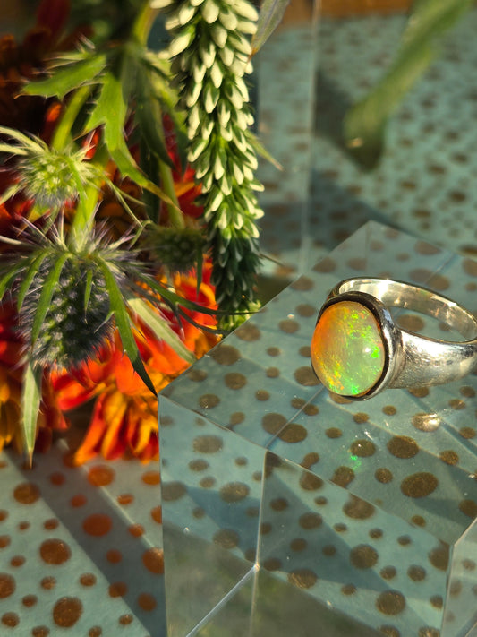Natural Opal Ring in Sterling Silver | Blue Moon by Georgina Jewels